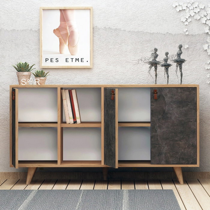 Hanah Home Consola Planky Roble y Gris Oscuro